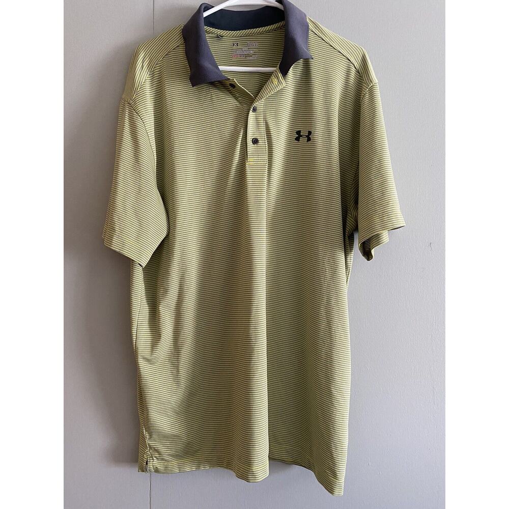 Men's Under Armour Heat Gear Short Sleeved Striped Stretch Polo Golf Shirt XL